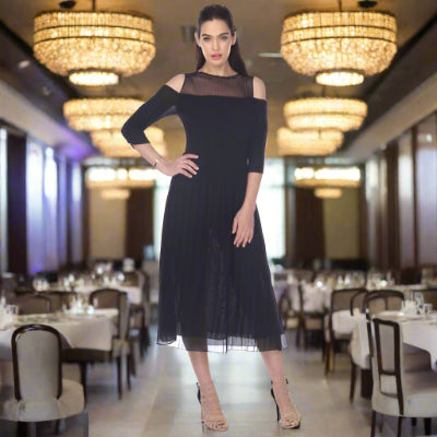 Elegant Cold-Shoulder Midi Dress – DR908